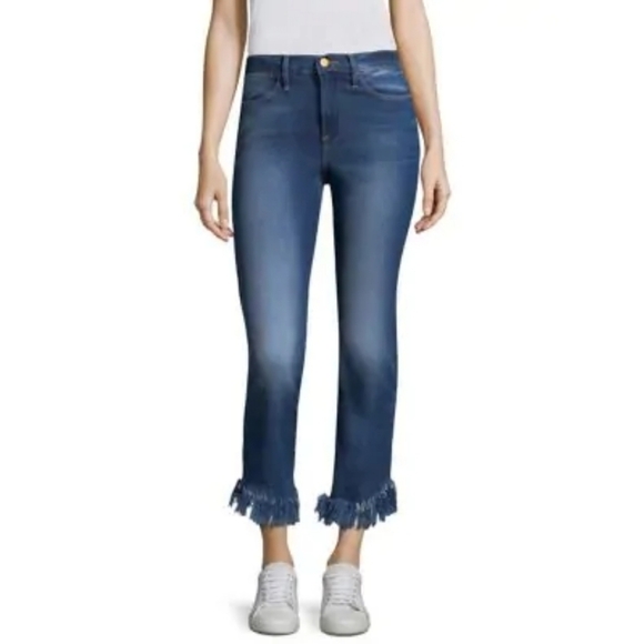 Frame Le High Straight Shredded Hem Jeans Lambeth - Picture 1 of 8